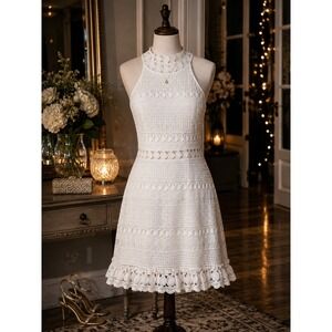 Lady Black Tie Rivers Mini Dress Size 8 White Lace Crochet NWT Homecoming Bridal